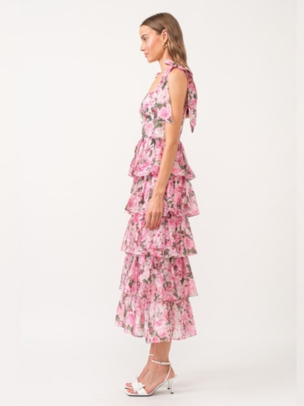 Sofie the Label Pink Floral Tiered Ruffle Midi Dress Bustier Bodice NWT Sz S - Picture 9 of 10
